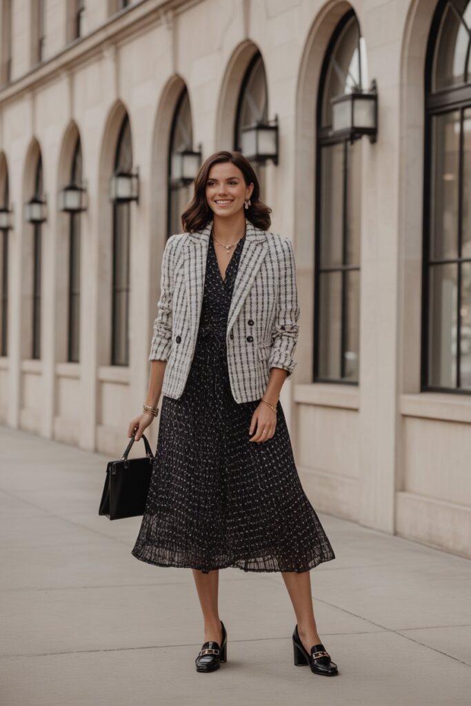 Tweed Blazer + Midi Dress