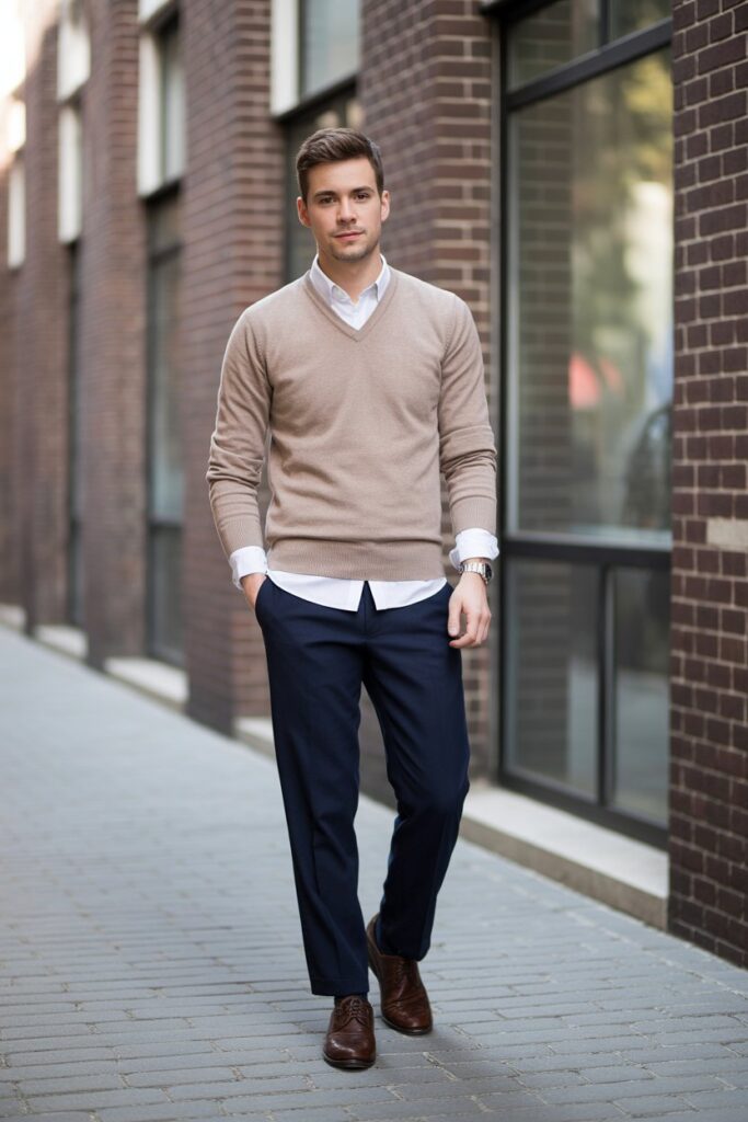 V-Neck Sweater + Collared Shirt