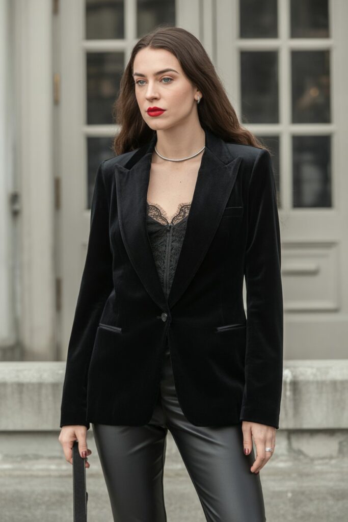 Velvet Blazer + Lace Camisole