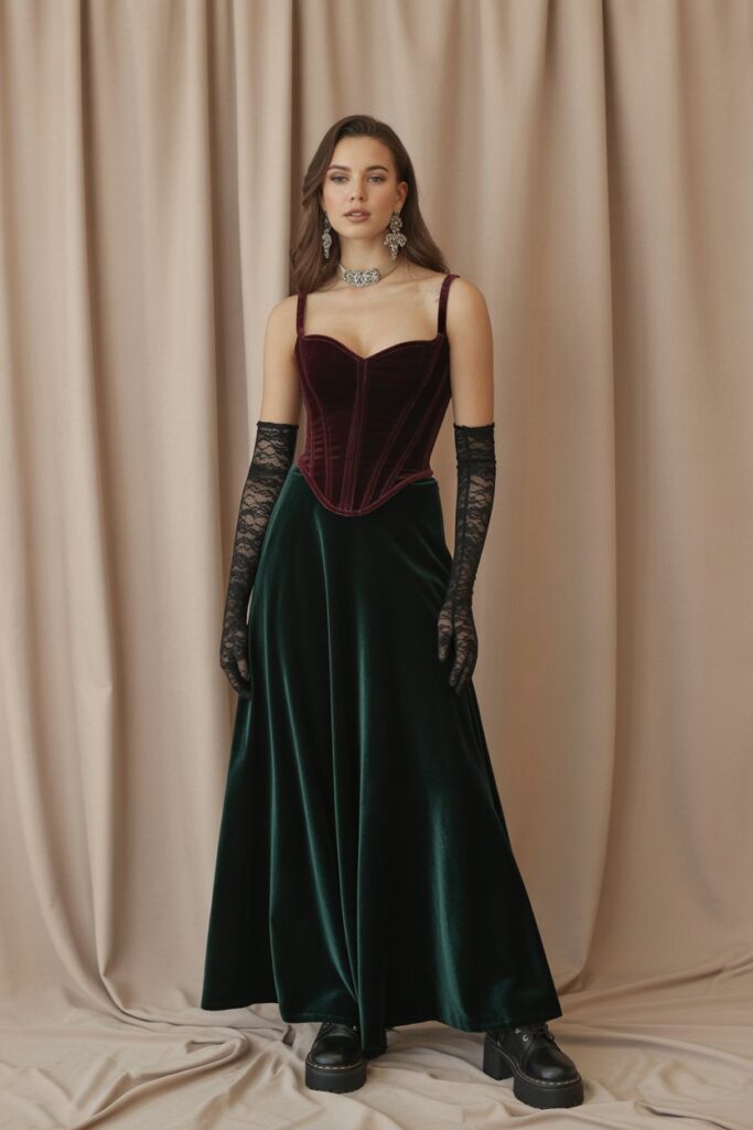 Velvet Corset + Flowing Skirt