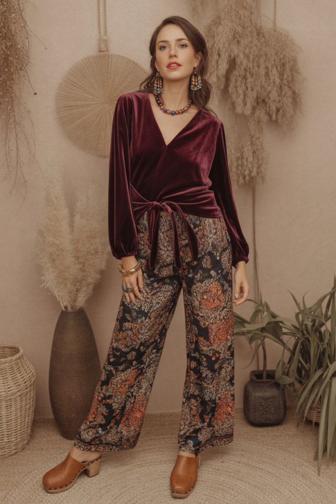 Velvet Top + Printed Pants