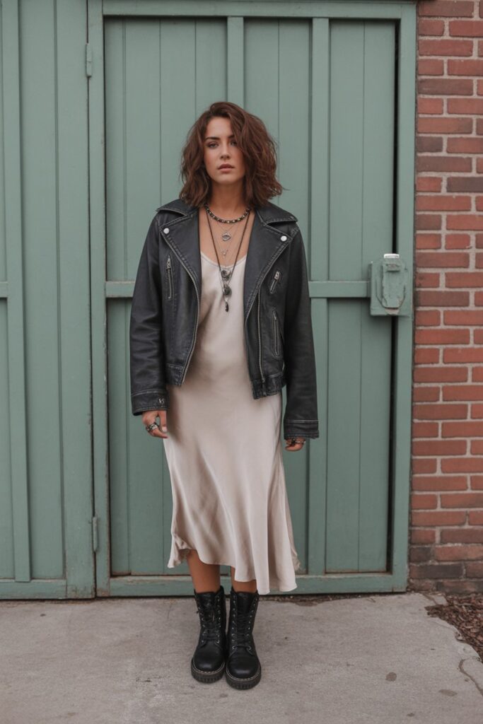 Vintage Slip Dress + Leather Jacket