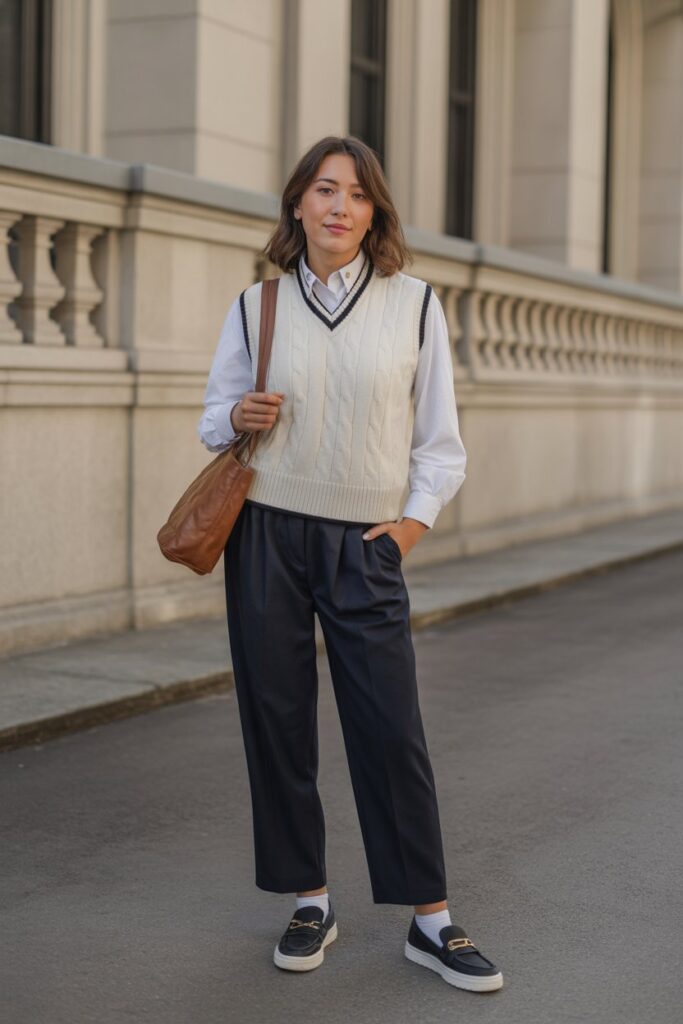 White Button-Up + Sweater Vest