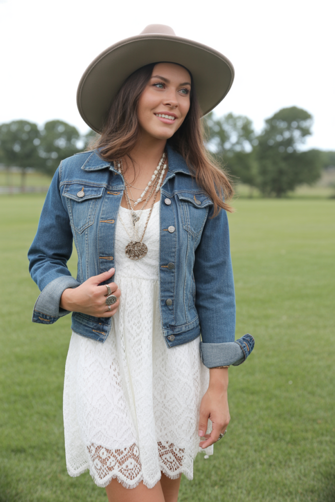 White Lace Dress + Denim Jacket