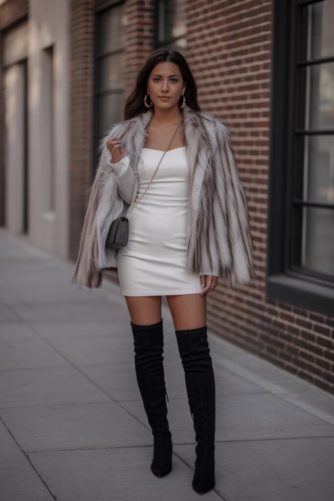 White Mini Dress + Over-The-Knee Boots