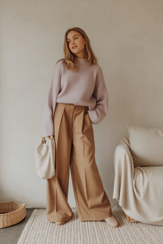Wide-Leg Pants + Knit Sweater